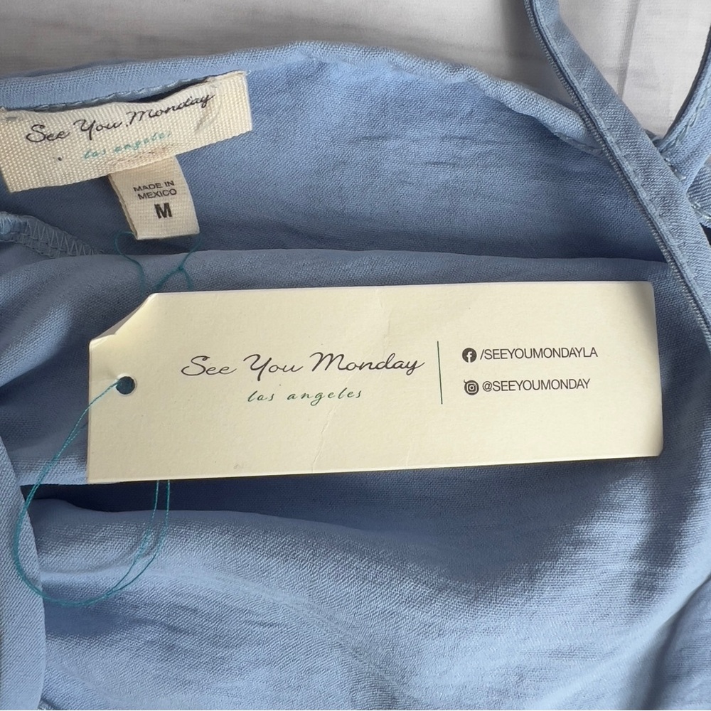 See You Monday Light Blue Ruched NWT Spaghetti Strap Dress - SZ: Medium - Picture 6 of 6